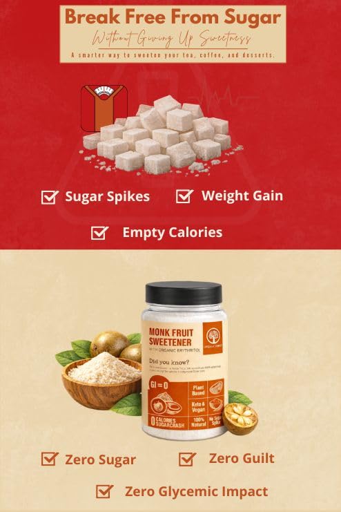 Image of Organic Forest Monk Fruit Sweetener with Erythritol | Zero Calorie Sugar Free Natural Sweetener | Keto & Diabetic Friendly | NABL GI Tested | 450g