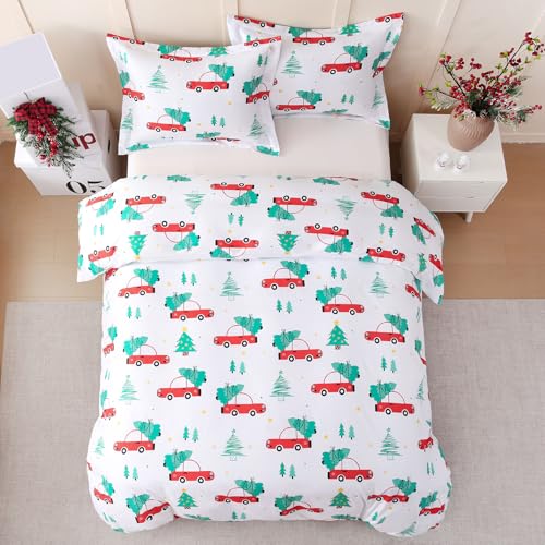 JSD Red Cars Kids Christmas Duvet Cover Set Full Size, 3 Piece Xmas Comforter Cover with Pillow Sham Zipper Closure, Comforter Not Included by JSD - Image 8