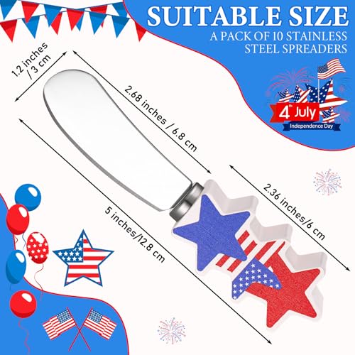 Sieral 10 Pcs Patriotic Cheese and Butter Spreader Knives 4th of July Cheese Spreader Multipurpose Independence Day Decor with Hand Painted Wooden Handle Stainless Steel Blade