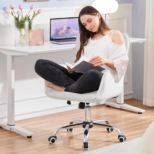 Sedia/Poltroncina da Ufficio Scrivania Bianca a Rotelle Girevole Imbottita in Similpelle Reclinabiale Ergonomica Altezza Regolabile - Sedia gaming - Immagine 8