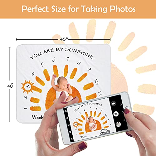 Baby Monthly Milestone Blanket Girl Boys, Personalized Newborn Month Blanket Gender Neutral, Sunshine Boho Nursery Decor Photography Background Prop, Growth Chart Blanket, Gift For Baby Shower, 45X40 #TOP2