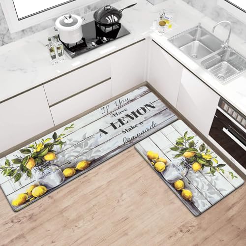 Yinhua Summer Lemon Kitchen Rugs Sets Of 2, Waterproof Kitchen Mats For Floor thumb #1