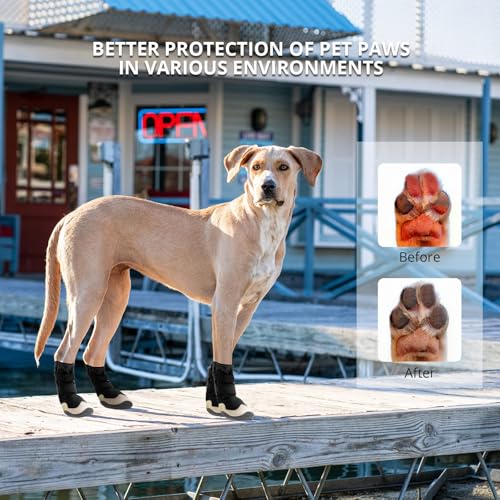 Hundeschuhe Pfotenschutz [4 Stück], Wasserabweisend & Atmungsaktiv, rutschfeste Sohle & Reflektierender Klettverschluss - Für Klein/Mittel/Großhunde | Hochschaftige Outdoor Hundestiefel (6#)