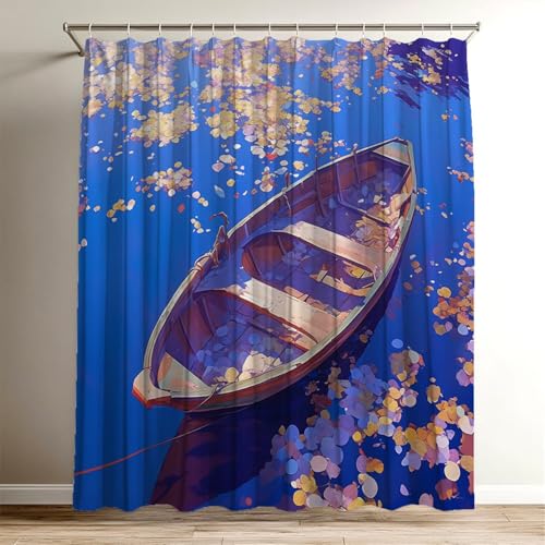 Rideau de douche mer en polyester avec imprimé 3D coloré bateau - 2