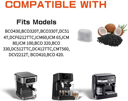 Water Filter Replacement for Delonghi 731328779 DLSC002 COM530M ECAM ETAM EPAM, Activated Charcoal Filter, 5 Pack