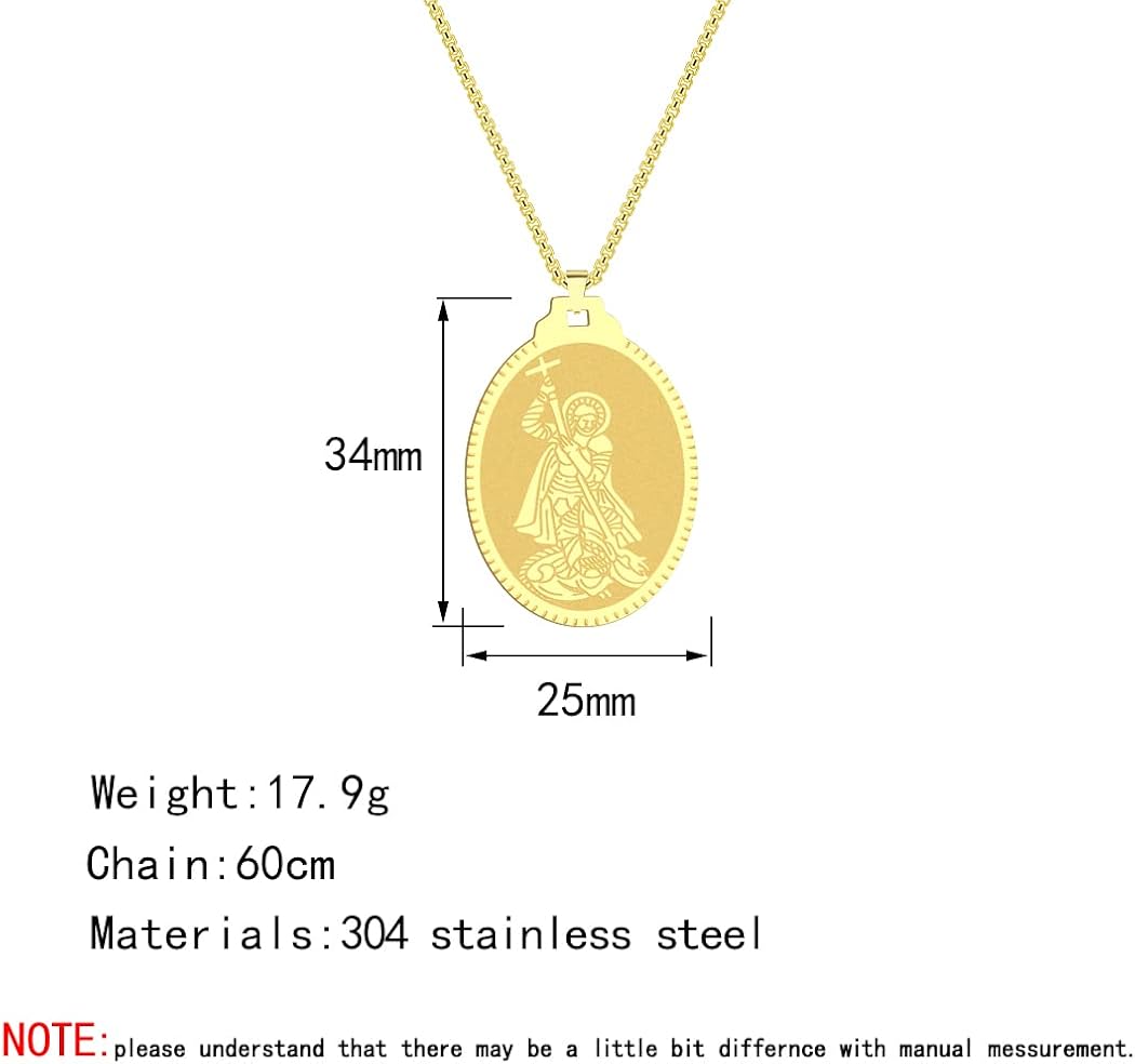 Angel St.George Necklace Saint George Pendant Women Men The Seal of The Seven Archangels Charm Chain Religious Medal Medallion Disc Jewelry Christian Gift (St George-206G) - Image 5