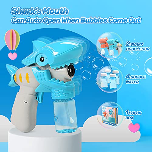 2 Bubble Gun For Kids,Light-Up And Musical Automatic Shark Bubble Blower Toys With 4 Bubble Solution,Fun Summer Outdoor Party Gift For 4 5 6 7 8+ Years Old Toddlers Boys Girls Bubble Maker Machine #TOP1