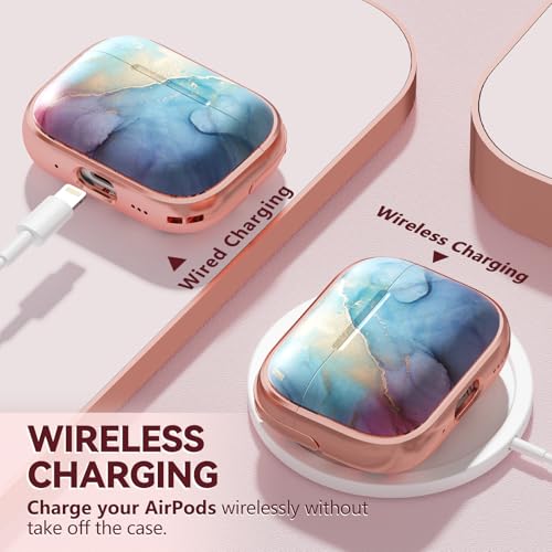 Image of Inesore for AirPods Pro 3 Case Cover 2025 with Lock-Rainbow Gold Marble | Two-Piece Design,with Gold Keychain & Clean Pen, As Phone Stand,Support Wireless Charging,Cute Luxury Case for Women Girly