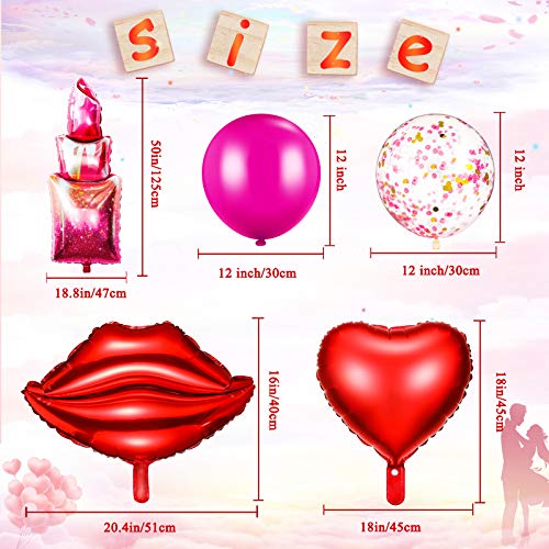 Sumind 12 Pcs Galentines Day Decorations Galentines Balloons Kit Red Lips Lipstick Round Balloons Pink Red Heart Happy Galentine's Day Glitter Banner Glitter Hearts Garland Ladies Party Decor Supplies by Sumind - Used condition - Image 5