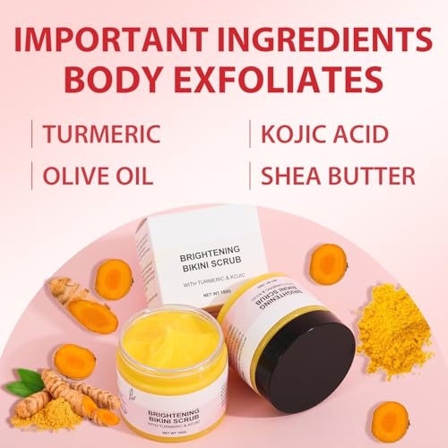 Turmeric and Kojic Body Scrub, Exfoilating and Brightening Body Scrub for Bikini Area, Armpit, Butt, Back, Underarm and Dull Skin, Body Exfoliator for Ingrown Hair for Deep Cleansing - Image 6