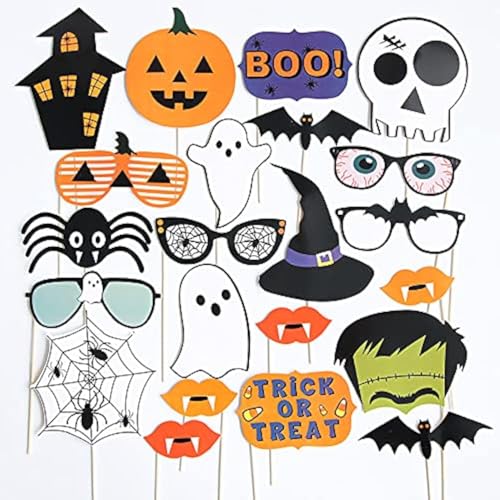 Halloween Photo Booth Props, Ghost Vampire Skull Witch Pumpkin Selfie Photobooth Props for Photography Decoration Kit for Kids Adults Dress Up Accessories Costumes Props (22Pcs)
