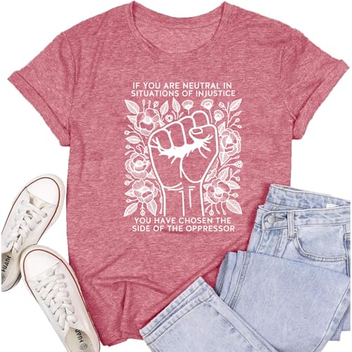 SUWATOIN Equality Shirts for Women Human Rights Tee Tops Social Justice Quote Tshirts Ruth Bader Ginsburg RBG Shirt Pink