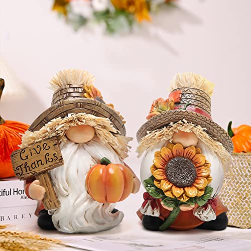 Hodao 2pcs Fall Thanksgiving Pumpkin Gnomes Decorations Handmade Swedish Tomte Gnomes Elf for Fall Decor Gift - Fall Thanksgiving Party Home Kitchen Table Decor - Thanksgiving Autumn Gift - Image 3