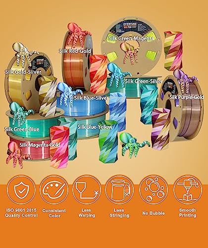 Overture Silk Pla 1.75Mm Dual Color Filament, Clog-Free Shiny 3D Printer Filament, 1Kg Spool(2.2Lbs), Dimensional Accuracy +/- 0.03 Mm, Fit Most Fdm Printer(Silk Blue-Yellow) #TOP4