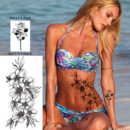 Jeefonna 21 Sheets Flowers Temporary Tattoos For Women, Waterproof Fake Tattoos Rose Peony Body Art Arm Tattoo Stickers For Women, Girls #TOP4
