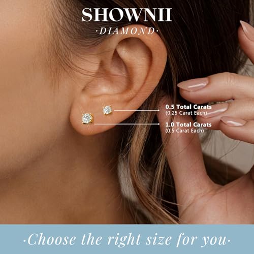 SHOWNII Diamond 4-Prong Lab-Grown Diamond Stud Earrings for Women 0.5CT 1CT 14K Gold Plated S925 Sterling Silver Screw Back Earrings(I-J Color, S1-VS2 Clarity) - Image 3
