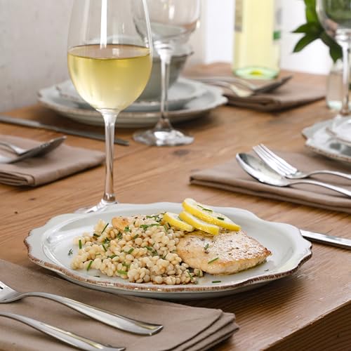 Image of Gibson Elite Kennon Road Plates and Bowls Set, 12-Piece Dinnerware Set, White Scalloped Stoneware Dishes, Dinner Plates, Salad Plates & Cereal Bowls, Reactive Glaze