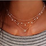DoubleNine Multilayer Necklace Sun Star Golden Crescent Pendant Gold Medal Sequins Women Crystal Necklace Layered Delicate Collar