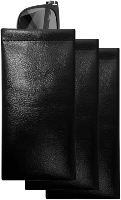 alladaga Pack of 3 PU Leather Soft Eyeglasses Case Squeeze Top Portable Sunglasses Pouch Glasses Bag for Women Men