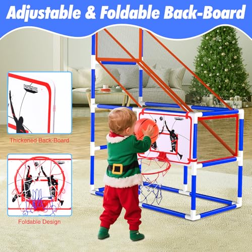 Blufree Arcade Basketball Game Indoor Set, Ajustable Height Basketball Arcade Hoop with 4 Balls & Pump, Indoor Outdoor Single Shot Basketballs Game for Kids 3 to 12 Years Old Sport Play - Thumbnail 5