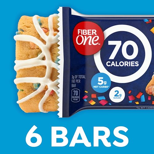 Fiber One 70 Calorie Soft-Baked Bars, Birthday Cake, Snack Bars, 6 ct (Pack of 8)