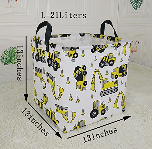Image of Square Storage Basket Gift Shelf Basket Storage Bin, Nursery Basket Organizer Box for With Handles for Room Deco (Excavator)