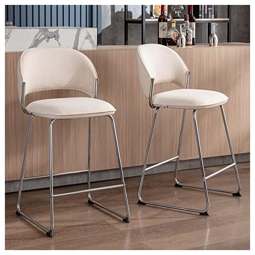 PSNL Modern Bar Stools 26”, Set of 2 Counter Height Barstools for Kitchen Counter with Back Upholstered Comfortable with Beige Fabric Seating, Metal Legs