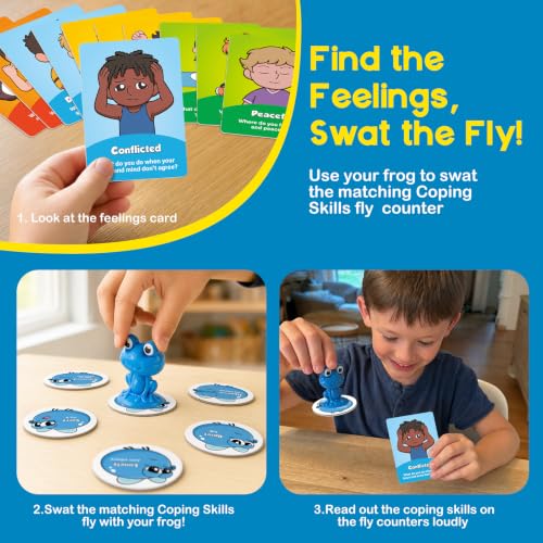 Emotion Matching Card Game - Speech Therapy Materials for Autism & Kids: Match & Swat! 60 Cards,4 Frogs & 180 Fly Counters,Social Emotional Learning Toys for Play Therapy,Sight Word Game,Ages 5+ - Image 2