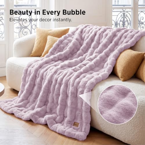 Image of Bedsure Fluffy Bubble Faux Fur Throw Blanket, 50 inchx60 inch, Light Purple