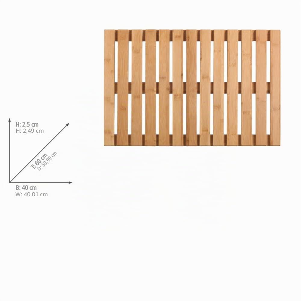 Wenko Rejilla para bañera Indoor & Outdoor Bambú 40 x 60 cm - Alfombra de baño, rejilla para ducha, baño, piscina con parte inferior antideslizante, Bambú, 40 x 60 cm, Natural