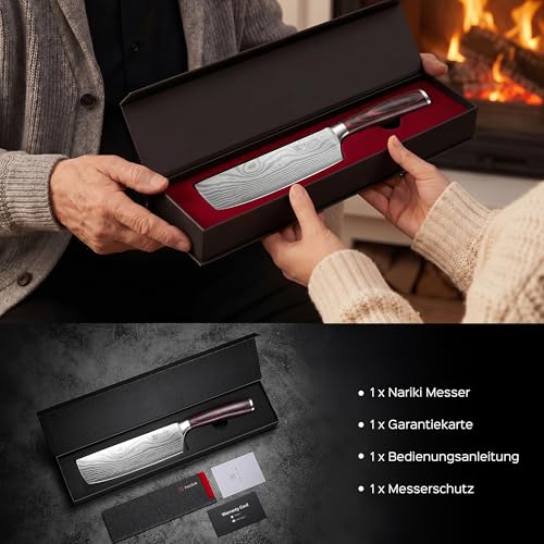 PAUDIN Japanisches Messer, Klingenlänge 17 cm Nariki Messer Hackmesser Kochmesser aus hochwertigem Edelstahl, asiatisches Mehrzweck Küchenmesser für Haus und Küche mit ergonomischem Griff
