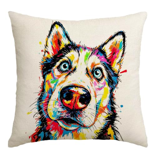 MIGEEN Husky Colorful Splash Dog Throw Pillow Cover 18x18 Inch