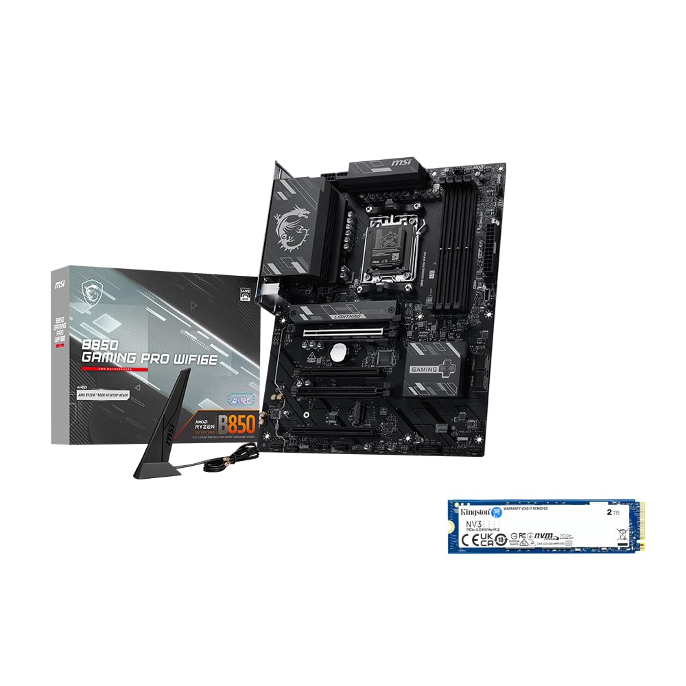 MSI Scheda madre B850 GAMING PRO WIFI6E, ATX-Supporta processori AMD Ryzen 9000/8000/7000, AM5-DDR5 Memory Boost 8200+ MT/s (OC), PCIe 4.0 x16, M.2 Gen5, Wi-Fi 6E, 2.5G LAN+Kingston NV3 2TB NVMe SSD