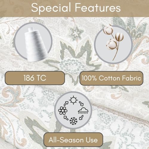 Image of Mafatlal 186 TC Spring Glory Summer Bedsheets Cotton King Size | 108 x 108 Inches | Cool-Touch Cotton Bedding for Comfortable Sleeping Nights | Includes 2 Pillow Covers | Elm Green