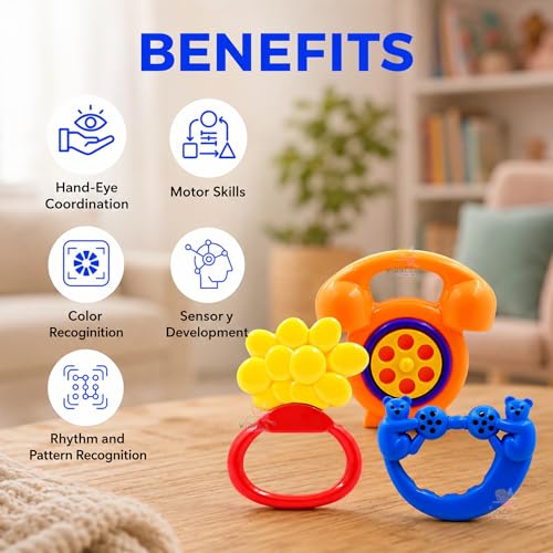Image of WISHKEY Plastic Rattle Toys for Infants, BPA Free Non-Toxic Shake & Grab Toys for Babies, Early Age Toys, Colorful Toys, Ideal Gift for New Born Babies, Multicolor (Pack of 3)