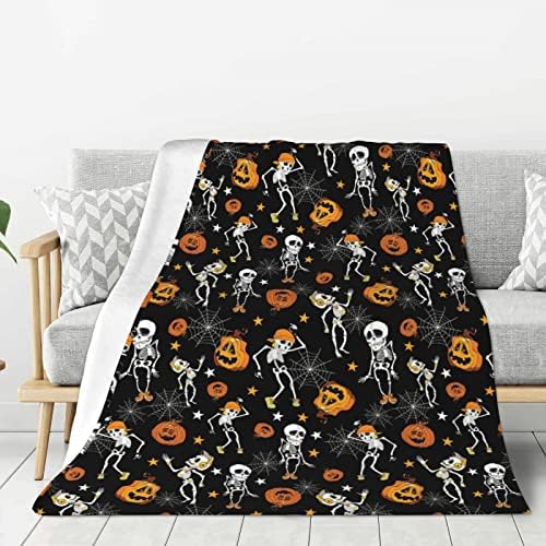 Halloween Skull Flannel Blanket Print Soft Comfortable Throw Blanket for Bed,Sofa,Office,Camping and Travel Warm&Lightweight Plush Blanket for All Seasons Gift for Halloween Christmas 60"*90"