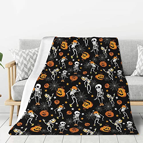 Halloween Skull Flannel Blanket Print Soft Comfortable Throw Blanket For Bed,Sofa,Office,Camping And Travel Warm&Lightweight Plush Blanket For All Seasons Gift For Halloween Christmas 60"*90" #TOP28