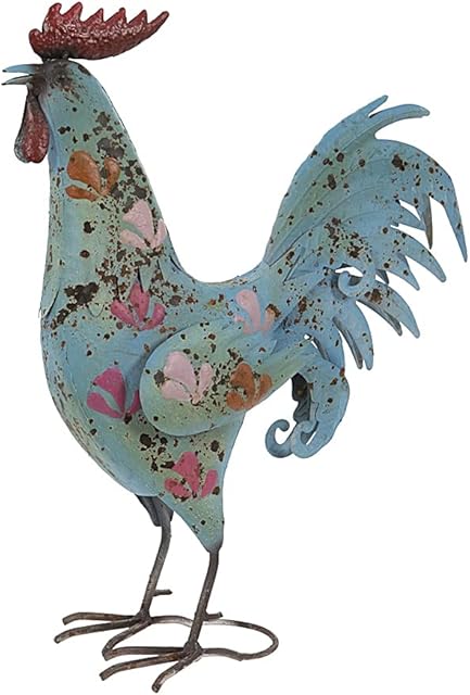 F&G Supplies Blue Metal Cockerel Rooster Hen Sculpture Garden Ornament - This pretty painted metal chicken is ideal for the Home or Garden!