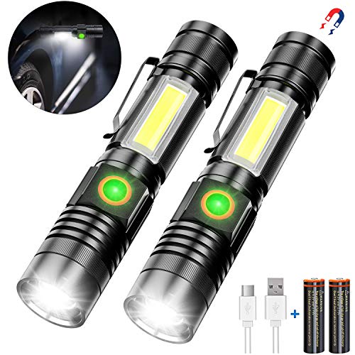 Rechargeable Flashlight (Included Battery), Magnetic Flashlight Super Bright – Belt Clip, Cob Side