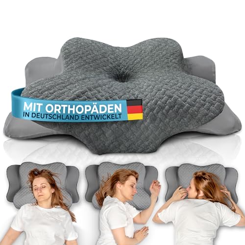 Glückstoff® Orthopädisches Kissen (Zertifiziert für alle Schlaftypen) Kopfkissen Nackenschmerzen aus Memory Foam | Nackenstützkissen...