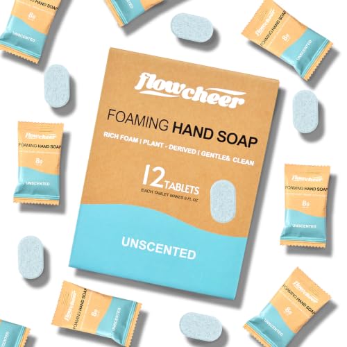 Image of flowcheer Foaming Hand Soap Refill Tablets, 12 Pack (Makes 12 x 9 fl oz), Unscented Hand Wash Soap Tablets for Zero Waste Eco Friendly Cleaning Supplies