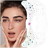 OuryTech Gesichtstattoo, 8 pièces autocollants visage carnaval, paillettes éphémères, tatouage temporaire, patchs visage pailletés imperméables avec écailles de sirène, cœurs & étoiles pour fêtes