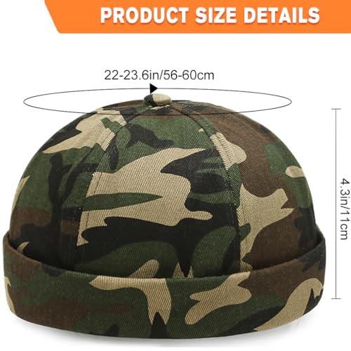 Image of 2 Pcs Mens Brimless Docker Cap Set - Retro Worker Sailor Skull Cap Beanie with Rolled Cuff