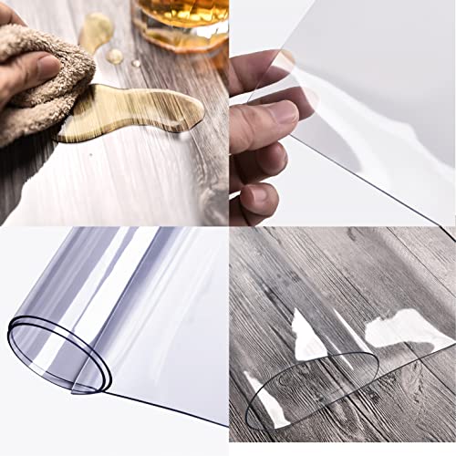 Clear Plastic Dining Room Table Protector 24 X 47 Inch,1.5Mm Thick , Water Resistant &Non-Slip ,Square Clear Desk Pad Mat, Plastic Clear Pvc Table Cover For Wood Furniture & Office Desk #TOP5