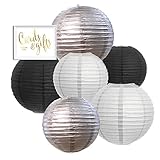 Andaz Press Hanging Paper Lantern Party Decor Trio Kit with Gold Party Sign, White, Black, Silver, 6-Pack, for New Year's 2021 2022 2023 Decorations