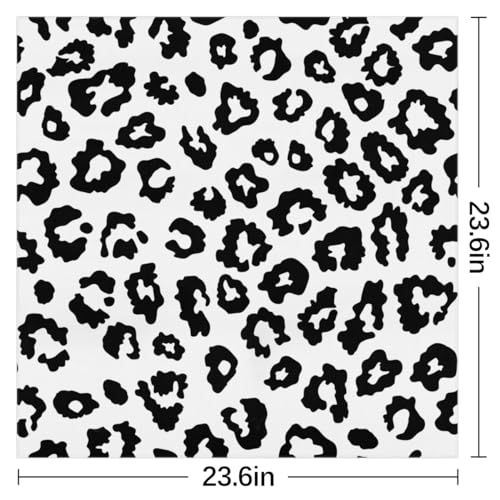 White Black Leopard Print Silk Feeling Scarf for Women 23.6 Inch Bandana Lightweight Breathable Square Neck Satin Scarfs Fashion Silk Like Head Scarf Neckerchief for Bag Hair Scarves Decor Gift2