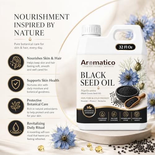 Image of AROMATICO Kalonji Black Seed Oil for Hair, Skin and Body, Multipurpose Carrier Oil for Scalp Massage, Hair Oiling and Daily Beauty Care - 946 ml