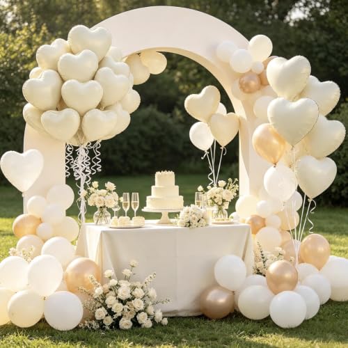 Image of 36 Pcs Cream Heart Balloons,18 Inch Heart Foil Balloons Valentine Balloon for Wedding Engagement Party Valentine Day Decorations