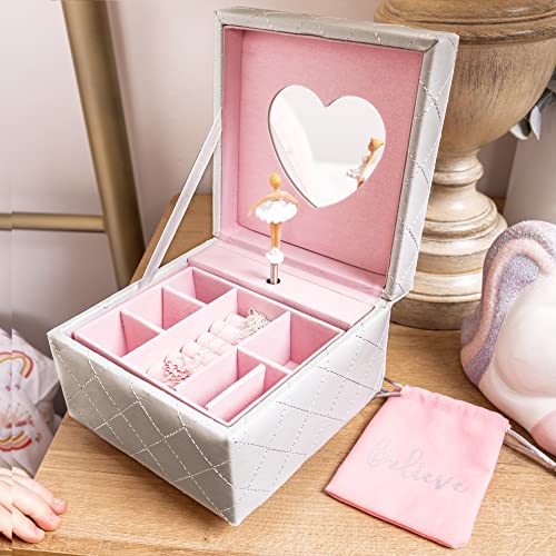 Hapinest Musical Ballerina Jewelry Box for Girls, Jewelry Box w/Ballerina Necklace, Spinning Ballerina Music Box, Kids Jewelry Box, Little Girl Jewelry Box Musical Jewelry Box for Girls Birthday Gift - Thumbnail 2
