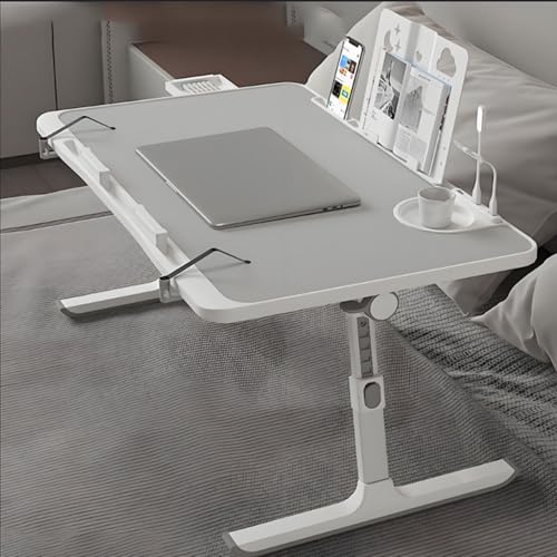 Escritorio ajustable para laptop con cajón de almacenamiento, mesa plegable con puerto de carga USB, perfecto para comer, trabajar, escribir y leer en la cama.